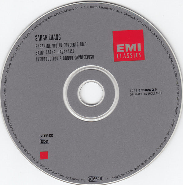 Niccolò Paganini / Camille Saint-Saëns - Sarah Chang, Wolfgang Sawallisch, The Philadelphia Orchestra : Violin Concerto No. 1 / Havanaise / Introduction And Rondo Capriccioso (CD, Album)