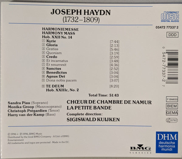 Joseph Haydn, La Petite Bande, Sigiswald Kuijken, Sandra Piau, Monica Groop, Christoph Prégardien, Harry van der Kamp, Choeur De Chambre De Namur : Harmoniemesse - Te Deum (CD, Album)