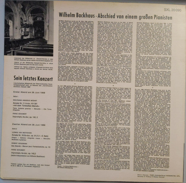 Wilhelm Backhaus : Abschied Von Einem Grossen Pianisten · Sein Letztes Konzert (LP)