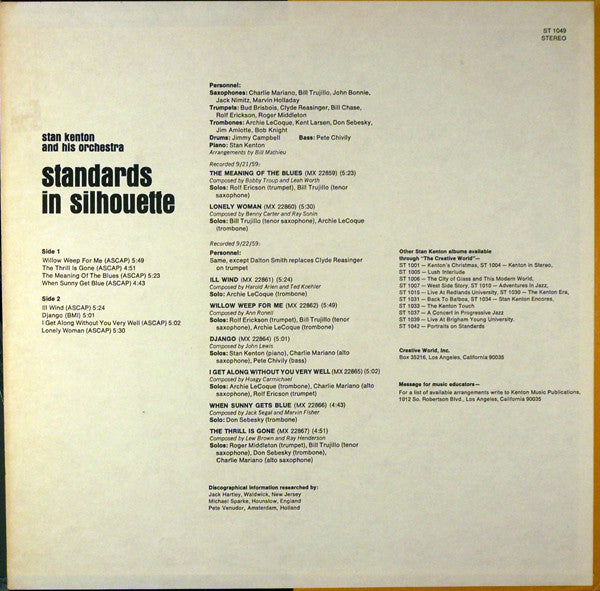 Stan Kenton : Standards In Silhouette (LP, Album)