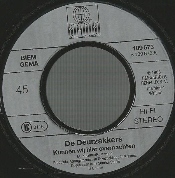 De Deurzakkers : Kunnen Wij Hier Overnachten (7", Single)