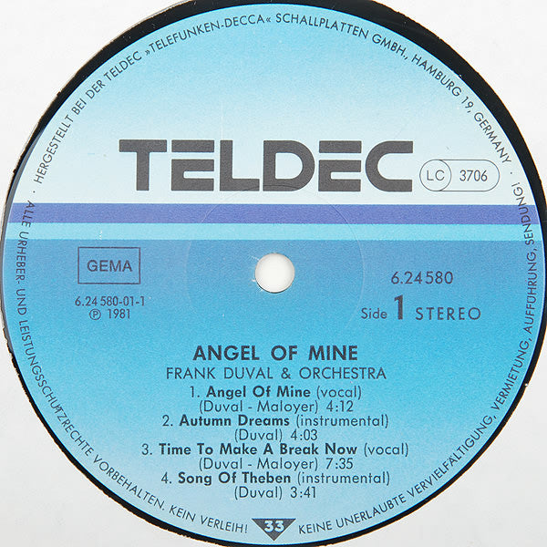Frank Duval & Orchestra : Angel Of Mine (LP, Album, Gat)