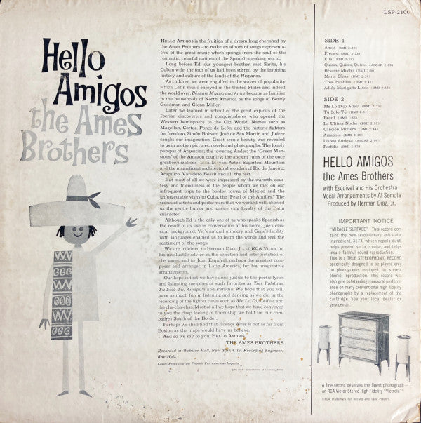 The Ames Brothers : Hello Amigos (LP, Album)