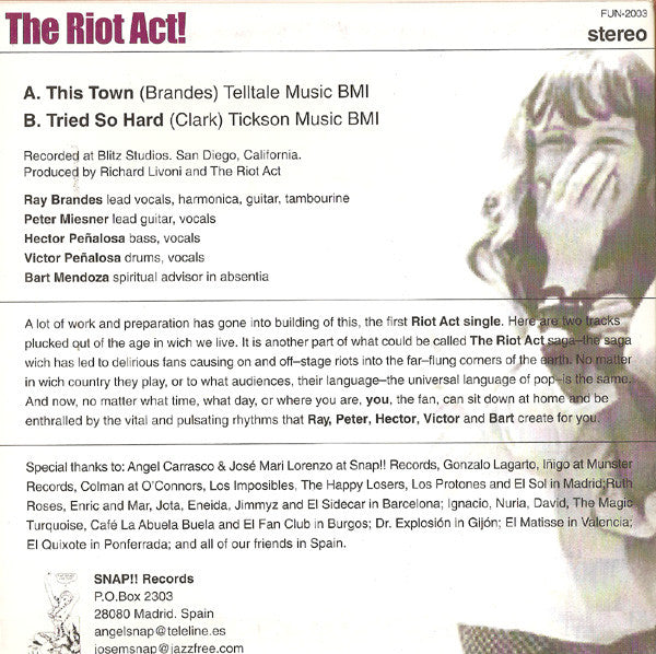 The Riot Act! : This Town / Tried So Hard (7", Single)