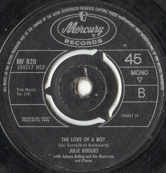 Julie Rogers : The Wedding (La Novia) / The Love Of A Boy (7", Single, Mono)
