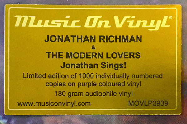 Jonathan Richman & The Modern Lovers : Jonathan Sings! (LP, Album, Ltd, Num, RE, Pur)