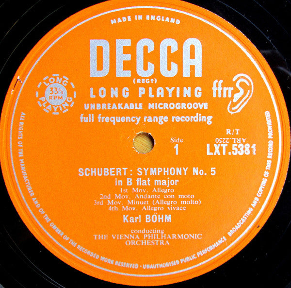 Franz Schubert - Karl Böhm, Wiener Philharmoniker : The Unfinished Symphony No.8 In B Minor (LP, Mono)