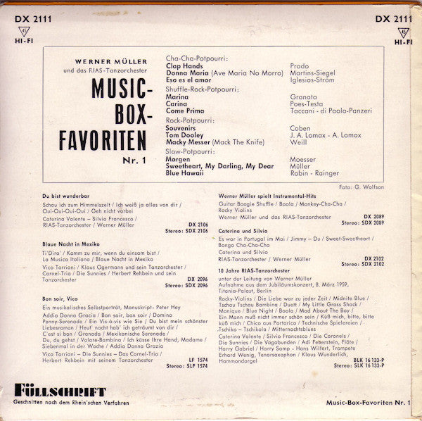 Werner Müller Und Das RIAS Tanzorchester : Music-Box-Favoriten Nr. 1 (7", EP, Mono)