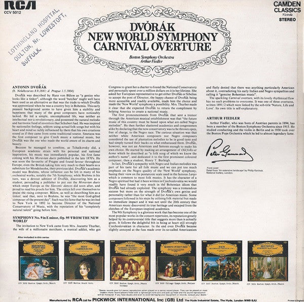 Antonín Dvořák / Boston Symphony Orchestra / Arthur Fiedler : New World Symphony - Carnival Overture (LP, RE)