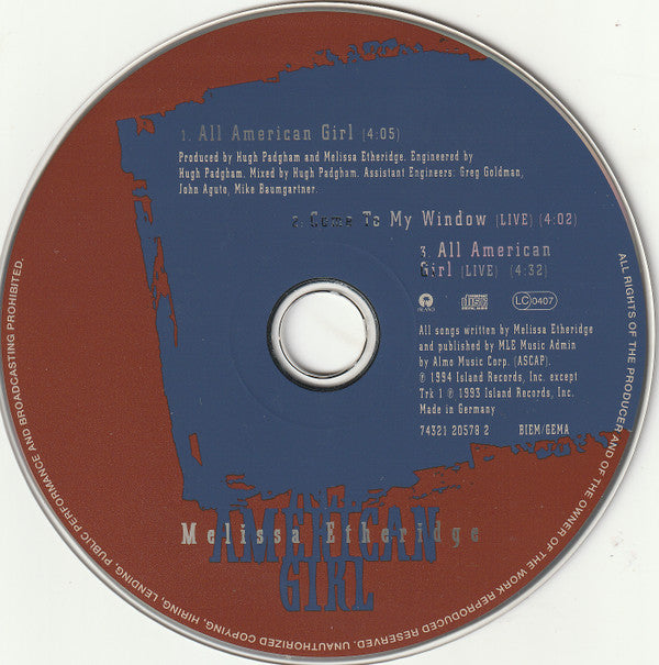 Melissa Etheridge : All American Girl (CD, Single)
