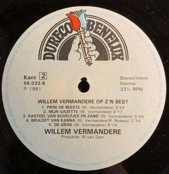 Willem Vermandere : Op Z'n Best (LP, Comp)