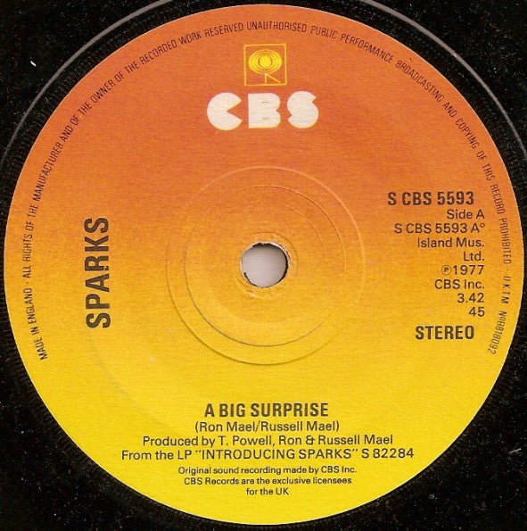 Sparks : A Big Surprise (7", Single)