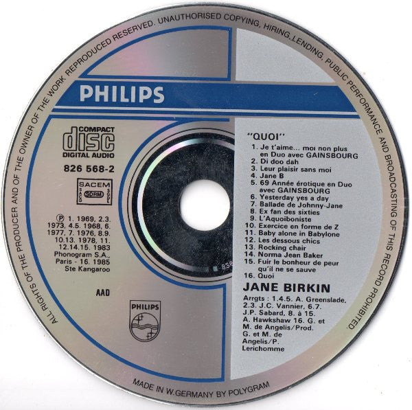 Jane Birkin : Quoi (CD, Comp)