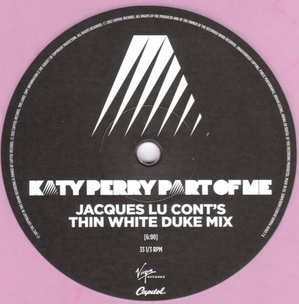Katy Perry : Part Of Me (Jacques Lu Cont's Thin White Duke Mix) (12", RSD, Single, Ltd, Pin)