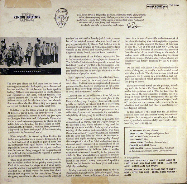 The Al Belletto Sextet : Sounds And Songs (LP, Album, Mono)