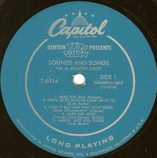 The Al Belletto Sextet : Sounds And Songs (LP, Album, Mono)