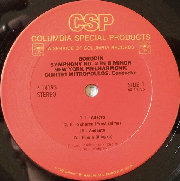 Alexander Borodin, Pyotr Ilyich Tchaikovsky, Philharmonic-Symphony Orchestra Of New York, Dimitri Mitropoulos : Symphony No. 2 In B Minor - Suite No. 1 In D Major (LP, RE)