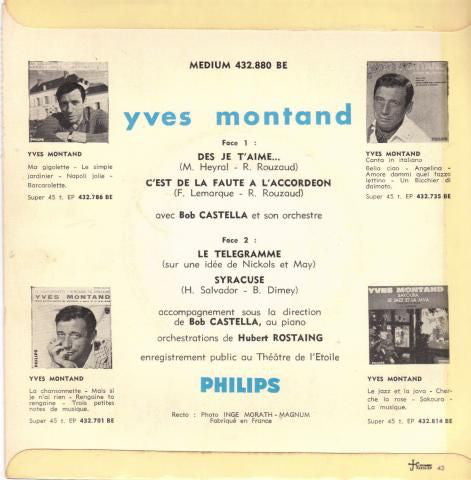 Yves Montand : Des Je T'aime (7", EP)