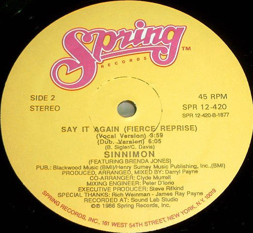 Sinnimon* : Say It Again (12", Single)