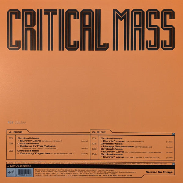 Critical Mass : Hardcore Legends (12", Comp, Ltd, Num, RP, Ora)