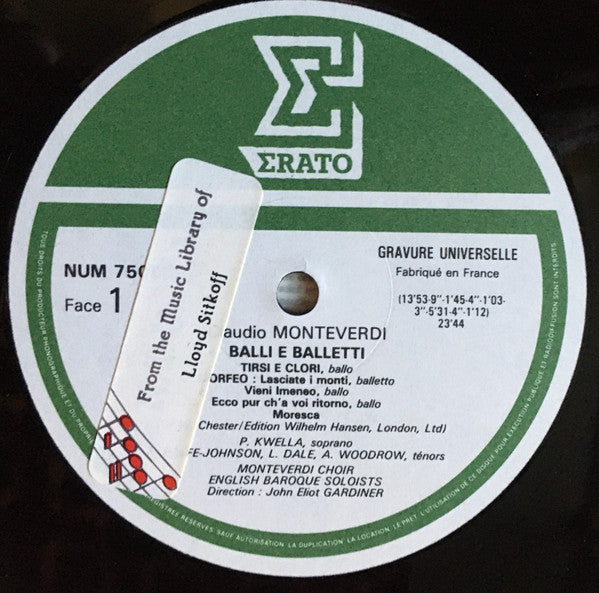 Claudio Monteverdi - The Monteverdi Choir, The English Baroque Soloists, John Eliot Gardiner : Balli E Balletti (Orfeo / Tirsi E Clori / Il Ballo Delle Ingrate...) (LP)
