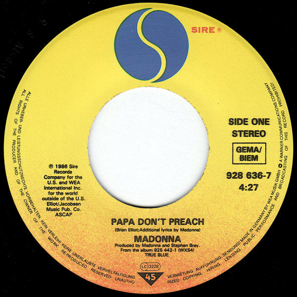 Madonna : Papa Don't Preach (7", Single)