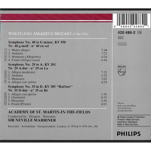Wolfgang Amadeus Mozart • The Academy Of St. Martin-in-the-Fields, Sir Neville Marriner : Symphonies Nos. 29, 35 "Haffner" & 40 (CD, Comp, RM)
