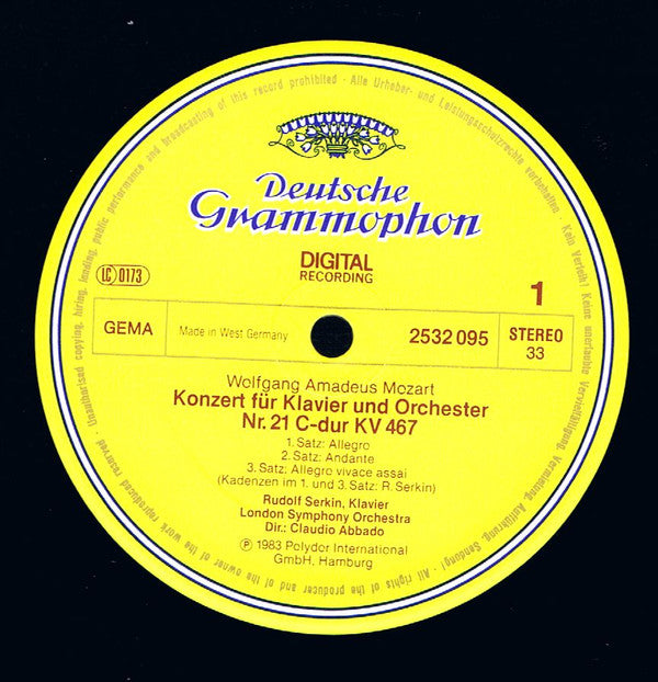 Wolfgang Amadeus Mozart – London Symphony Orchestra - Rudolf Serkin · Claudio Abbado : Klavierkonzerte · Piano Concertos Nos. 21 & 23 (LP, RP)