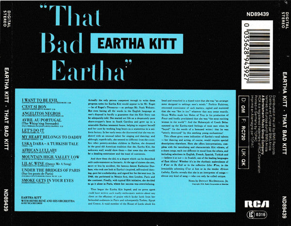 Eartha Kitt With Henri René And His Orchestra : That Bad Eartha (CD, Album, RE)
