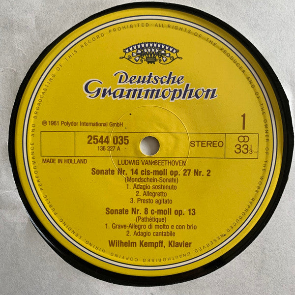 Ludwig Van Beethoven · Wilhelm Kempff : Mondschein · Pathétique · Appassionata (LP, RE)