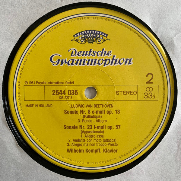 Ludwig Van Beethoven · Wilhelm Kempff : Mondschein · Pathétique · Appassionata (LP, RE)