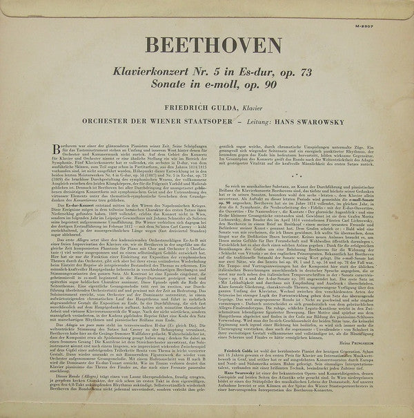 Ludwig Van Beethoven – Friedrich Gulda , Klavier - Orchester Der Wiener Staatsoper , Leitung: Hans Swarowsky : Klavierkonzert Nr 5 / Sonate In e-moll, Op. 90 (LP, Mono)