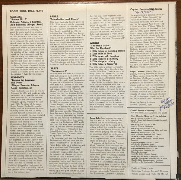 Roger Bobo With Ralph Grierson : Roger Bobo & Tuba Play Galliard, Barat, Kraft, Hindemith, Wilder, With Ralph Grierson, Piano (LP)