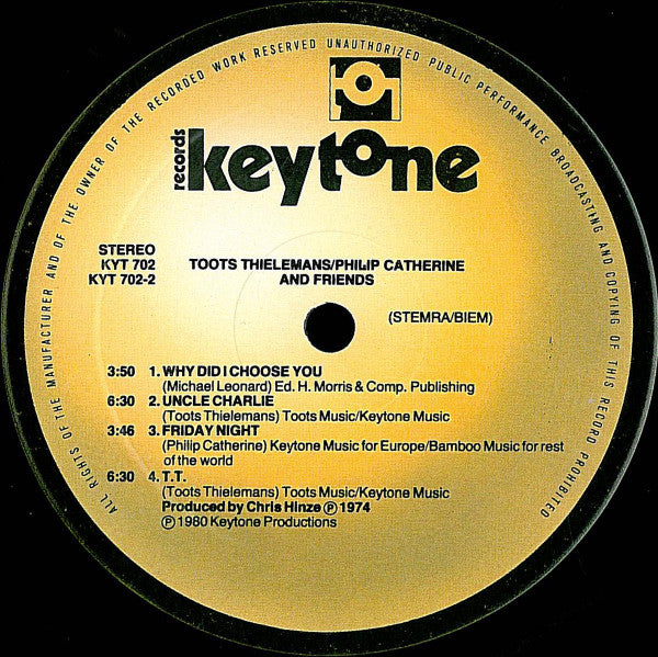 Toots Thielemans / Philip Catherine : Toots Thielemans/Philip Catherine And Friends (LP, Album, RE)