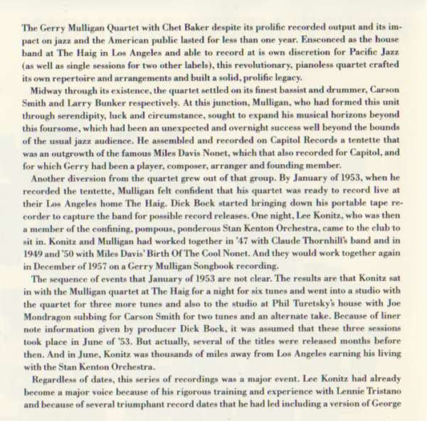 Lee Konitz & Gerry Mulligan Quartet : Konitz Meets Mulligan (CD, Album, RE)