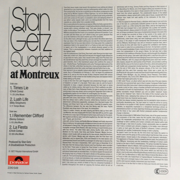 Stan Getz Quartet : At Montreux (LP, Album)