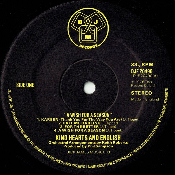 Kind Hearts And English : A Wish For A Season (LP, Album)