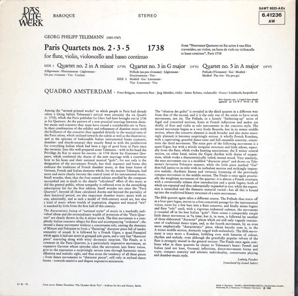 Georg Philipp Telemann / Quadro Amsterdam : Paris Quartets Nos. 2 · 3 · 5 (LP, Album, RE, Gat)