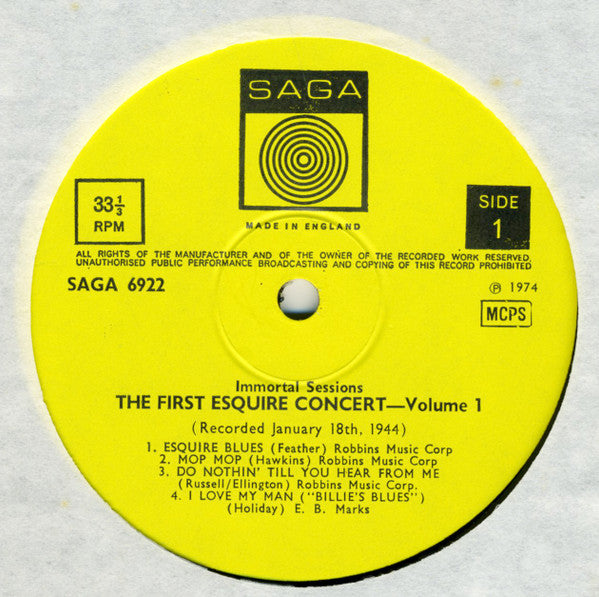 Various : The First Esquire Concert Vol. 1 (LP, Album, Mono)