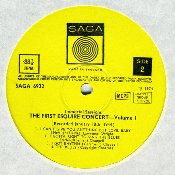 Various : The First Esquire Concert Vol. 1 (LP, Album, Mono)