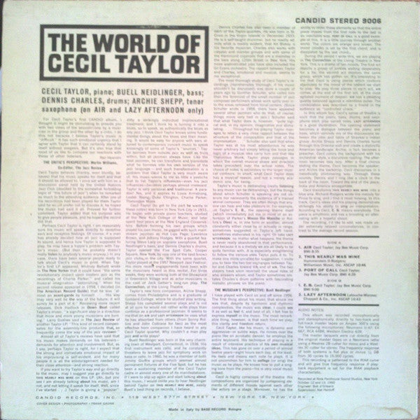 Cecil Taylor : The World Of Cecil Taylor (LP, Album, RE)