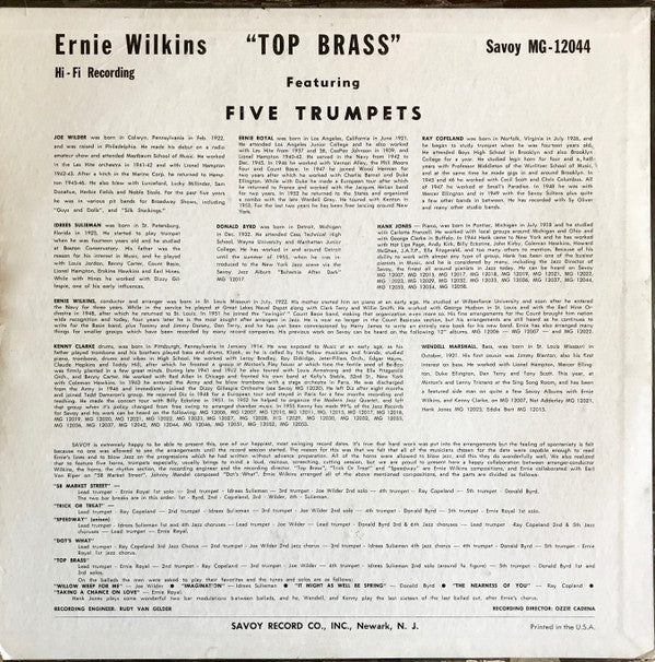 Ernie Wilkins : Top Brass Featuring Five Trumpets (LP, Album, Mono)