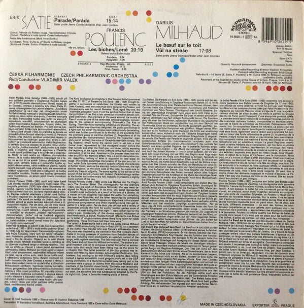 Vladimír Válek - The Czech Philharmonic Orchestra : Le Boeuf Sur La Toit / Les Biches / Parade (LP, Album)