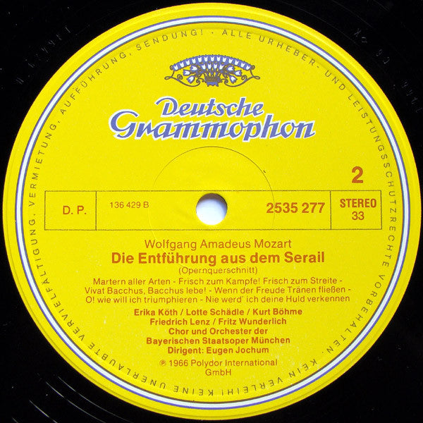 Wolfgang Amadeus Mozart / Erika Köth, Lotte Schädle, Fritz Wunderlich, Friedrich Lenz, Kurt Böhme Dirigent: Eugen Jochum : Die Entführung Aus Dem Serail (LP)