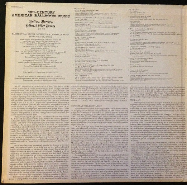 Smithsonian Social Orchestra & Quadrille Band : 19th Century American Ballroom Music: Waltzes, Marches, Polkas & Other Dances (LP)