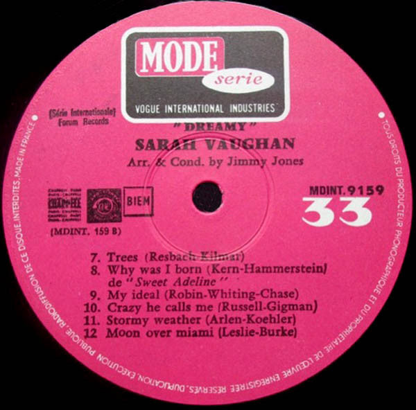 Sarah Vaughan : Dreamy (LP, Album, Mono, RE)