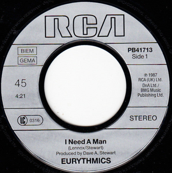 Eurythmics : I Need A Man (7", Single)