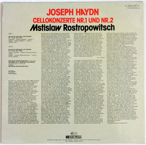 Joseph Haydn - Mstislav Rostropovich ∙ The Academy Of St. Martin-in-the-Fields ∙ Iona Brown : Cellokonzerte D-dur Und C-dur (LP, Quad, RE)