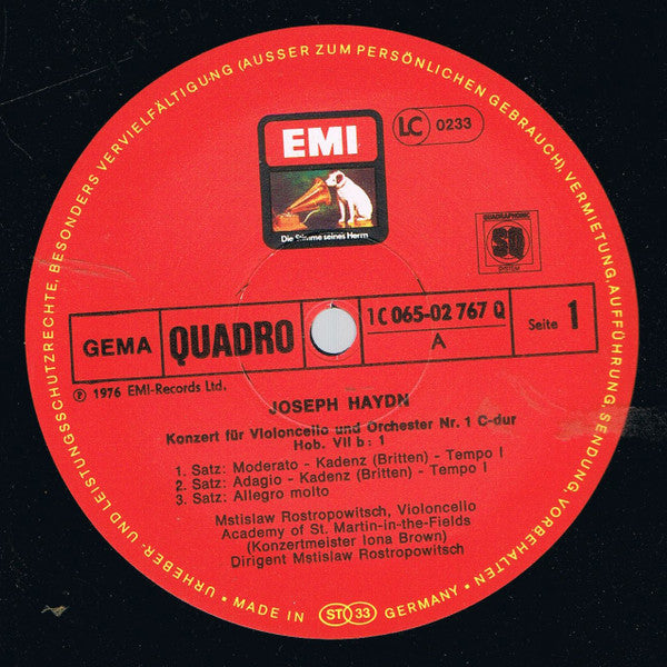 Joseph Haydn - Mstislav Rostropovich ∙ The Academy Of St. Martin-in-the-Fields ∙ Iona Brown : Cellokonzerte D-dur Und C-dur (LP, Quad, RE)