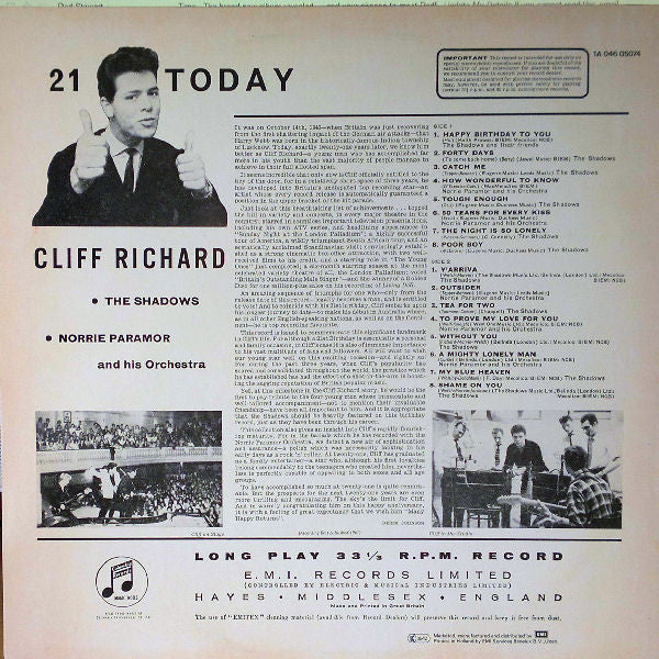 Cliff Richard : 21 Today (LP, Album, RE)